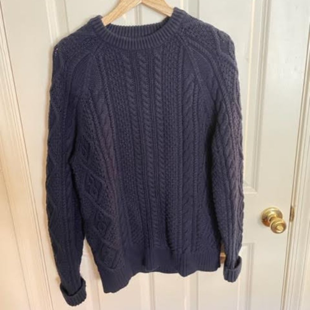 JCrew Cable Knit Cotton Navy Fisherman Sweater